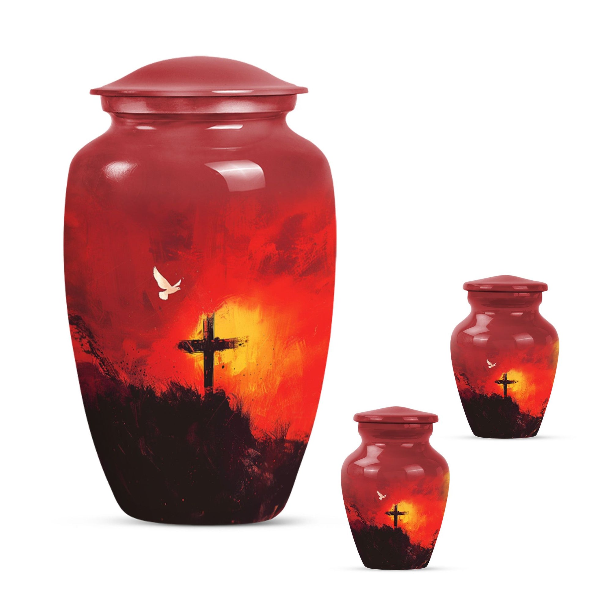 Aurora Borealis themed cross urn for adult human ashes