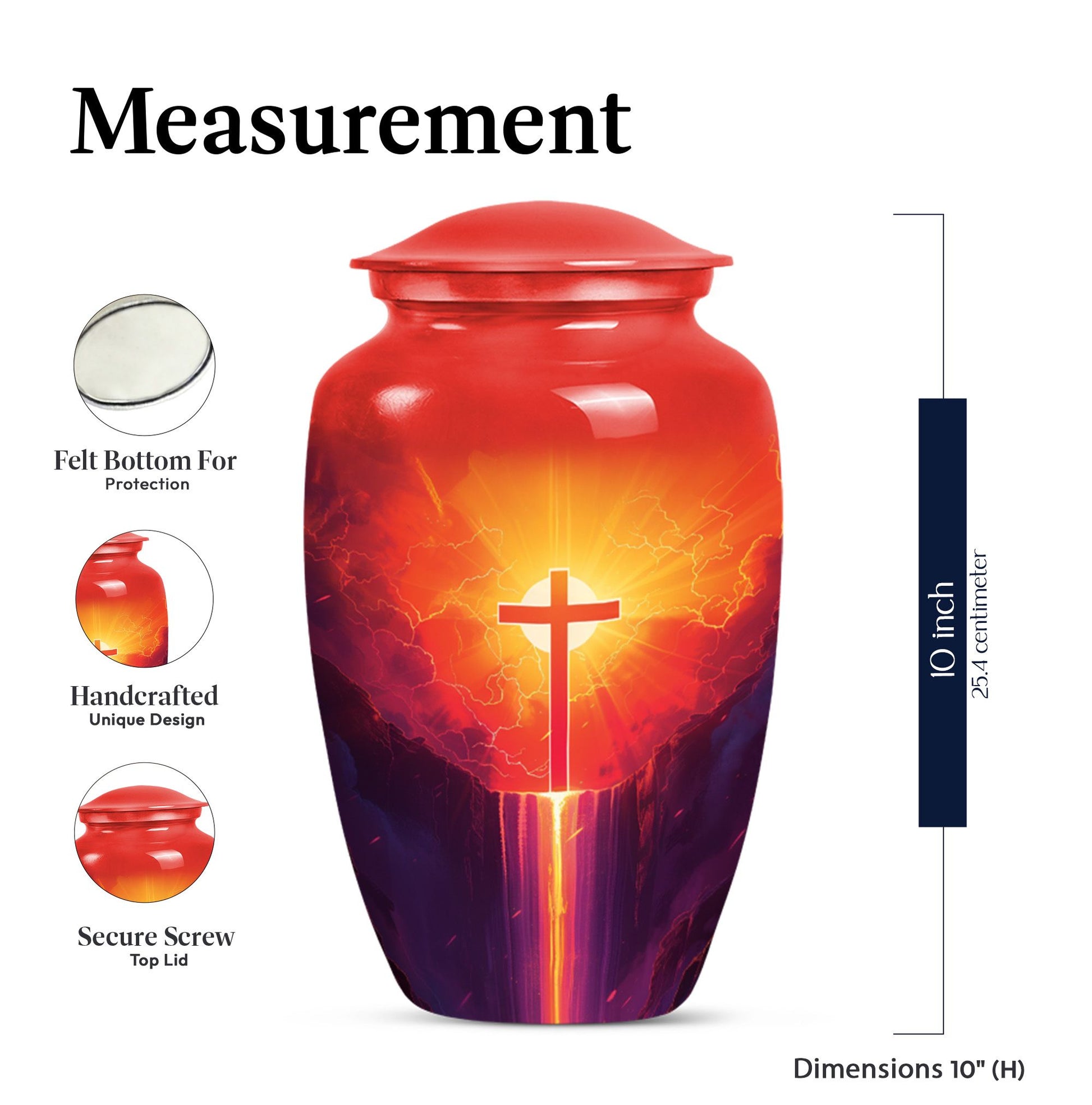 10-inch Classic Cross Urn for memorial burial.