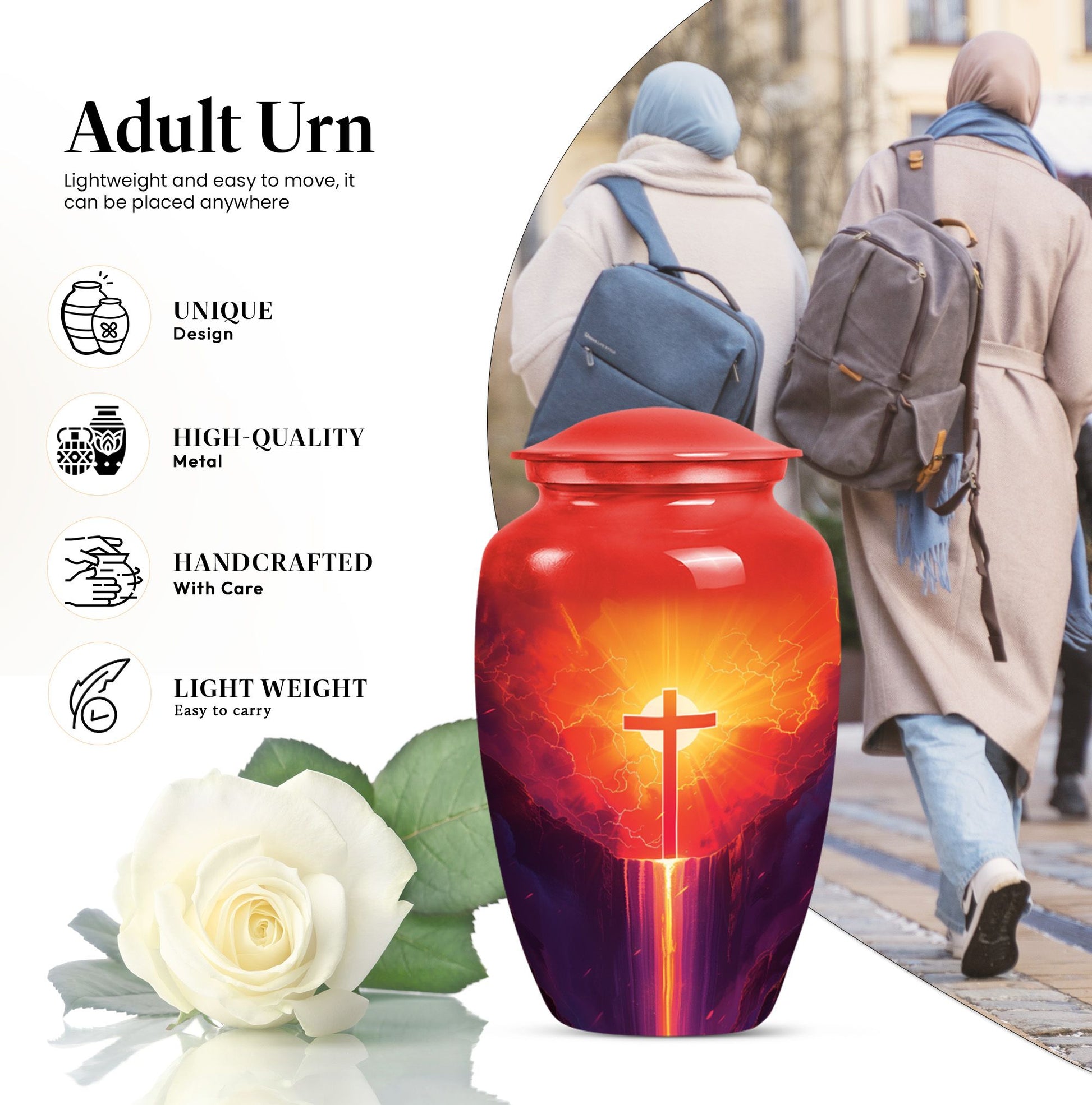 10-inch Classic Cross Urn for memorial burial.