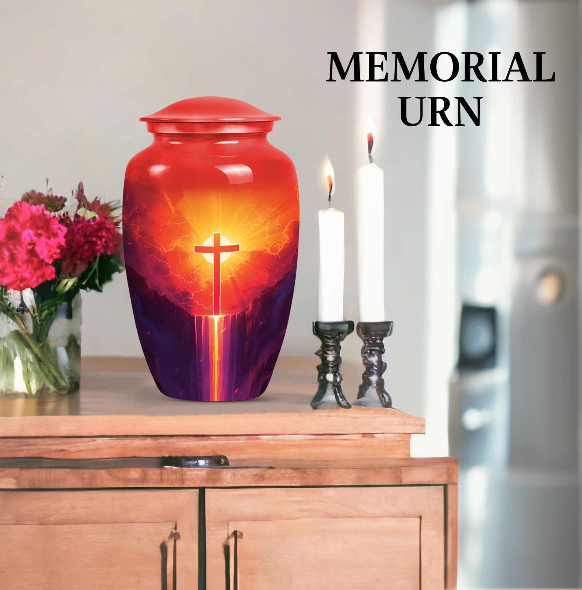 10-inch Classic Cross Urn for memorial burial.