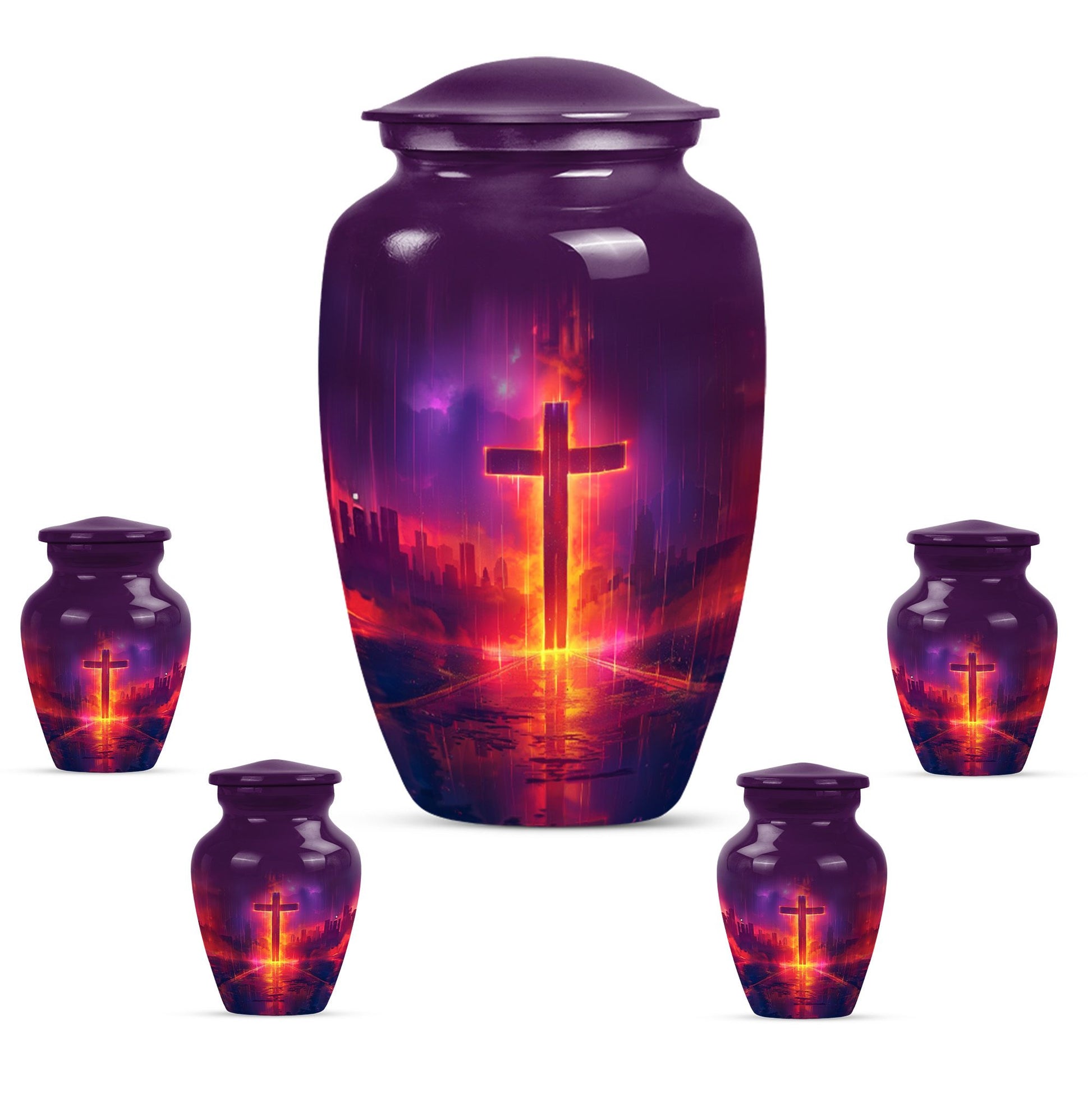 10-inch cremation urn for adult male, Aurora Borealis theme