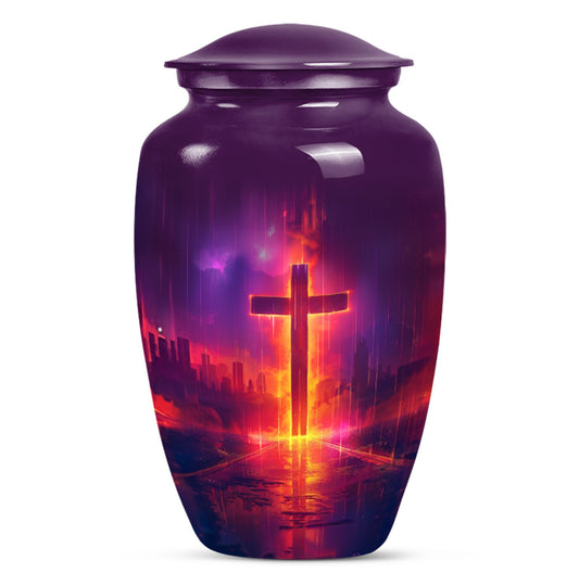 10-inch cremation urn for adult male, Aurora Borealis theme