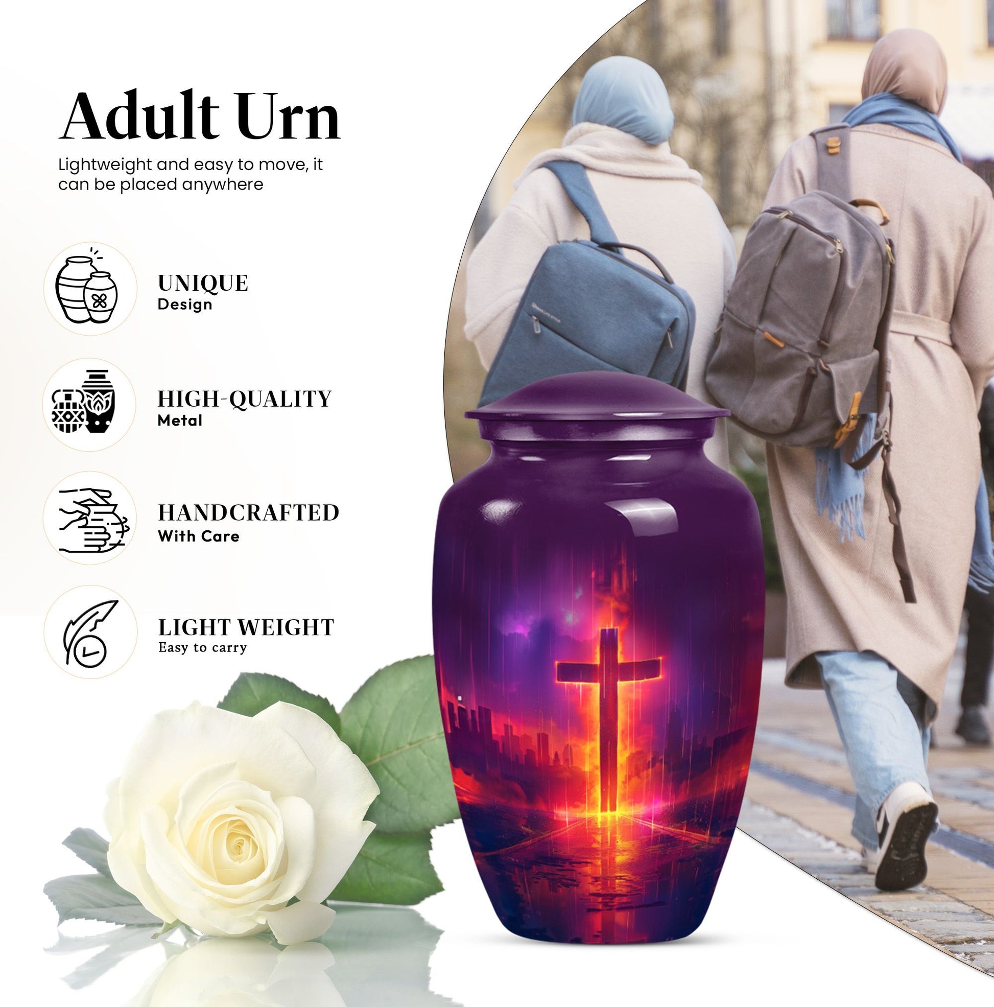 10-inch cremation urn for adult male, Aurora Borealis theme