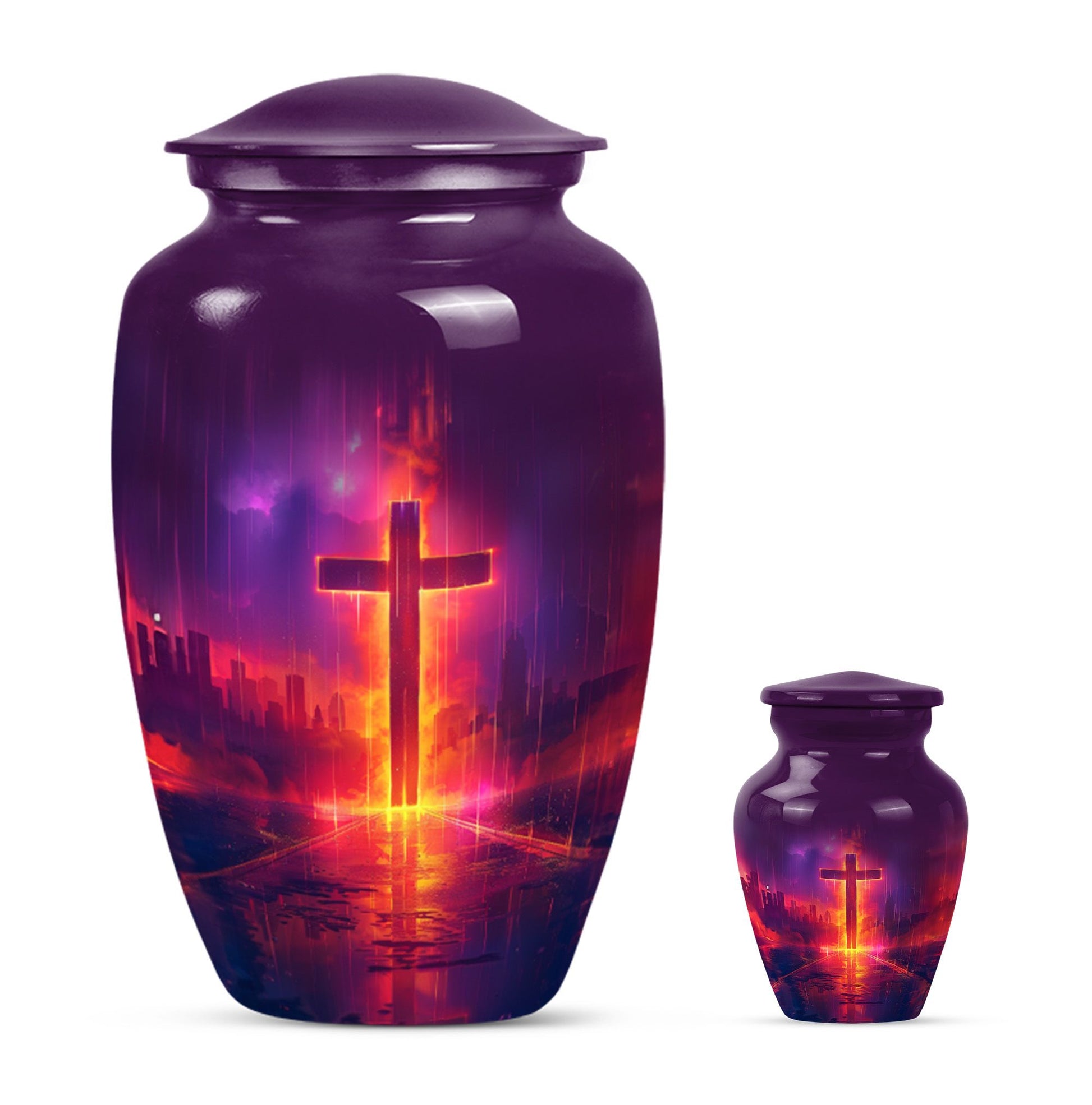 10-inch cremation urn for adult male, Aurora Borealis theme