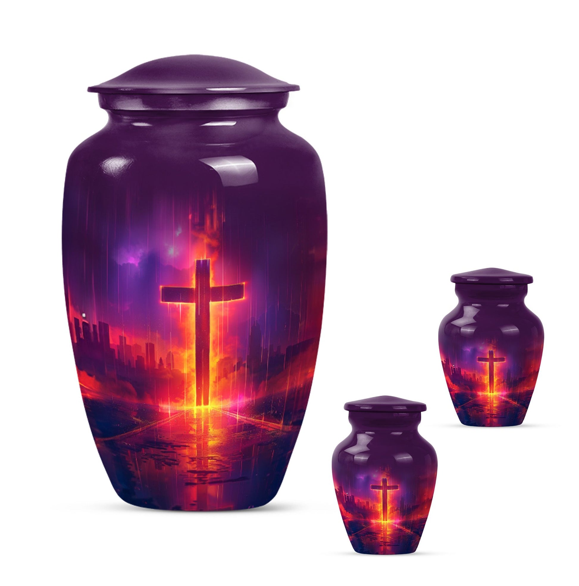 10-inch cremation urn for adult male, Aurora Borealis theme