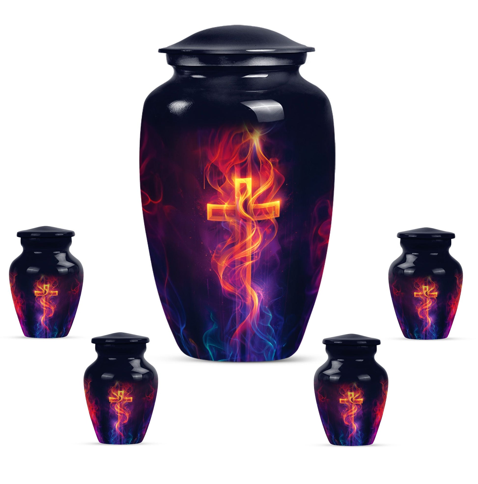 10-inch Classic Cross Urn in Aurora Borealis