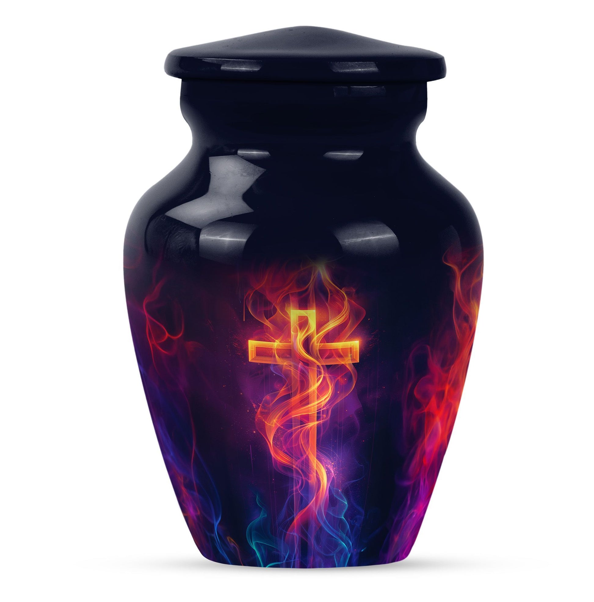 10-inch Classic Cross Urn in Aurora Borealis