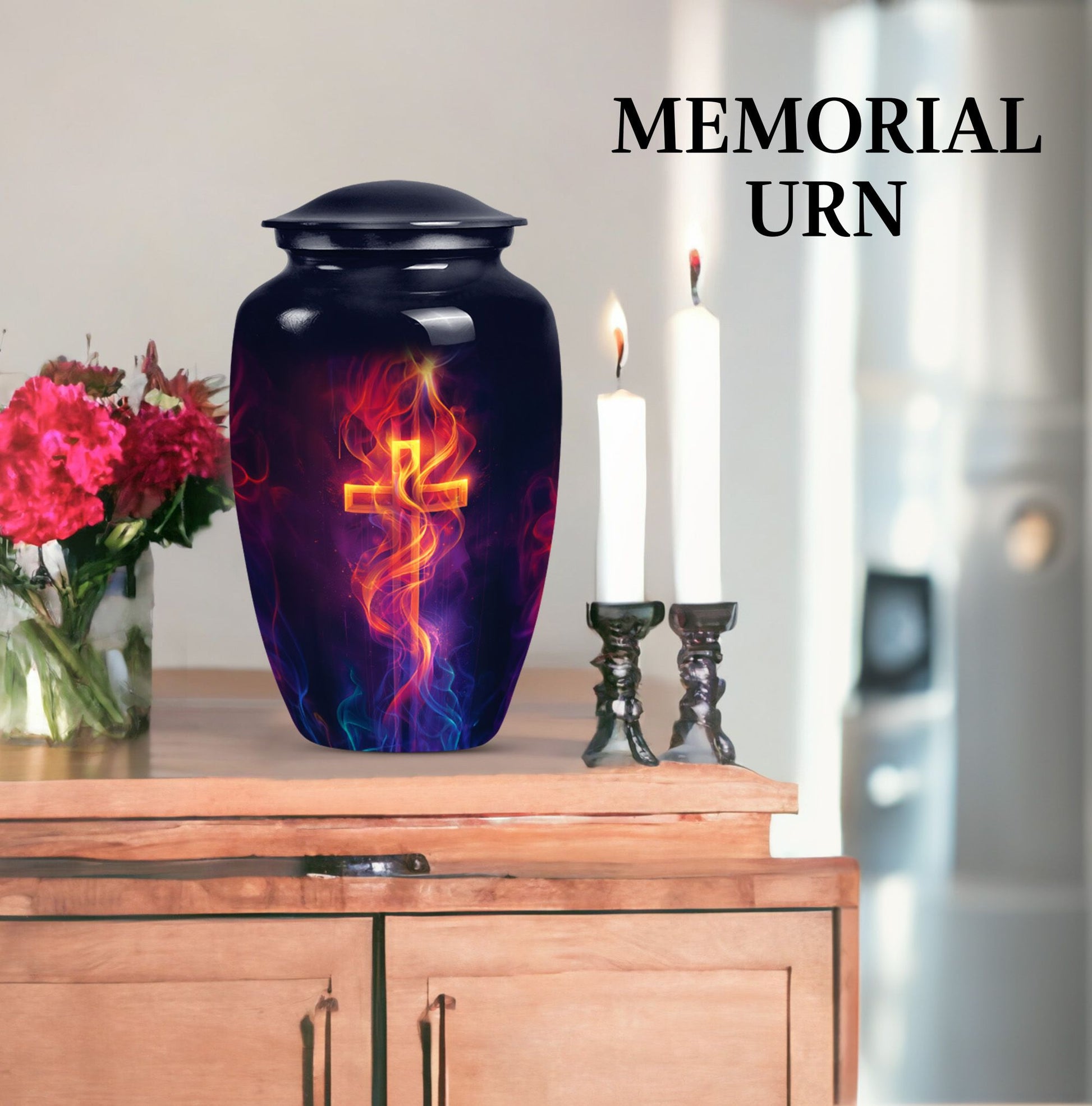 10-inch Classic Cross Urn in Aurora Borealis