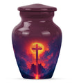 10-inch Classic Cross Urn, Aurora Borealis themed urn.