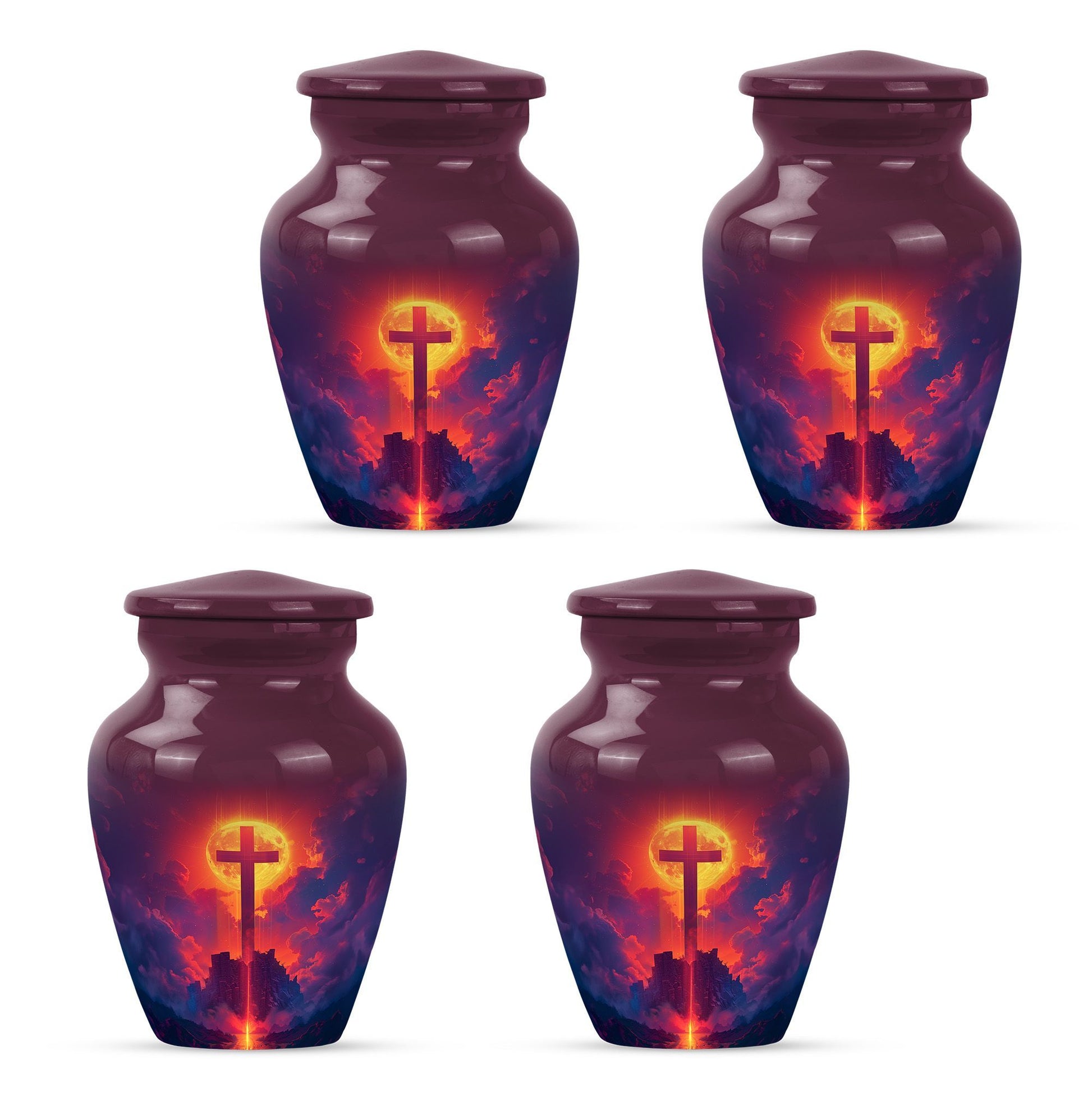 10-inch Classic Cross Urn, Aurora Borealis themed urn.