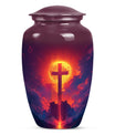 10-inch Classic Cross Urn, Aurora Borealis themed urn.