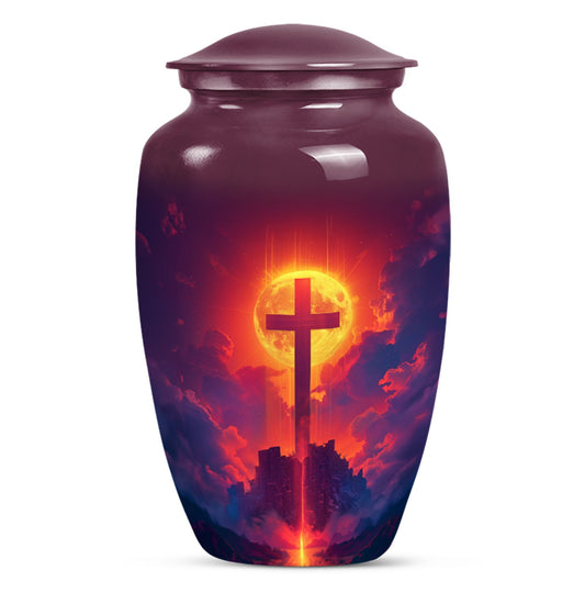 10-inch Classic Cross Urn, Aurora Borealis themed urn.