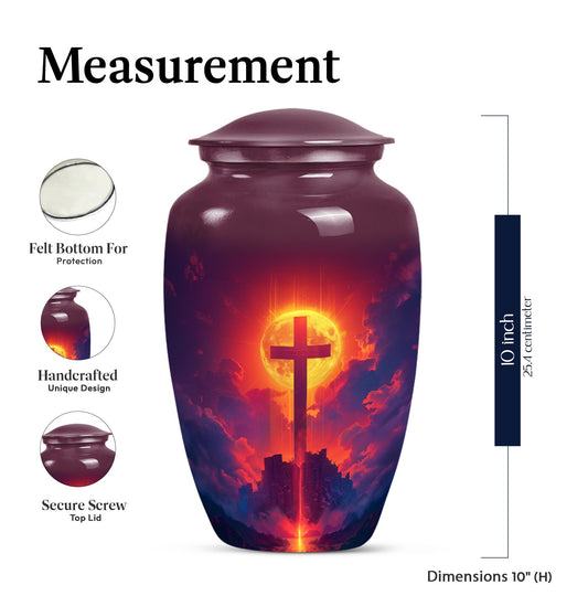 10-inch Classic Cross Urn, Aurora Borealis themed urn.