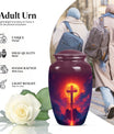 10-inch Classic Cross Urn, Aurora Borealis themed urn.