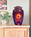 10-inch Classic Cross Urn, Aurora Borealis themed urn.