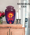 10-inch Classic Cross Urn, Aurora Borealis themed urn.