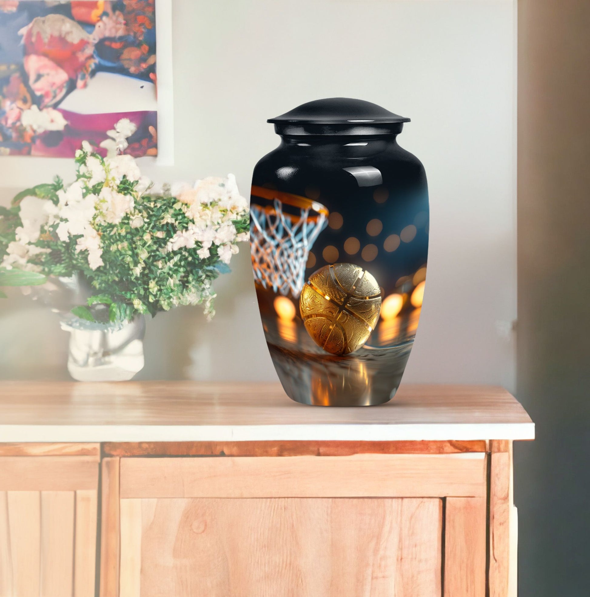 classic basketball urn, memorial burial funeral cremation