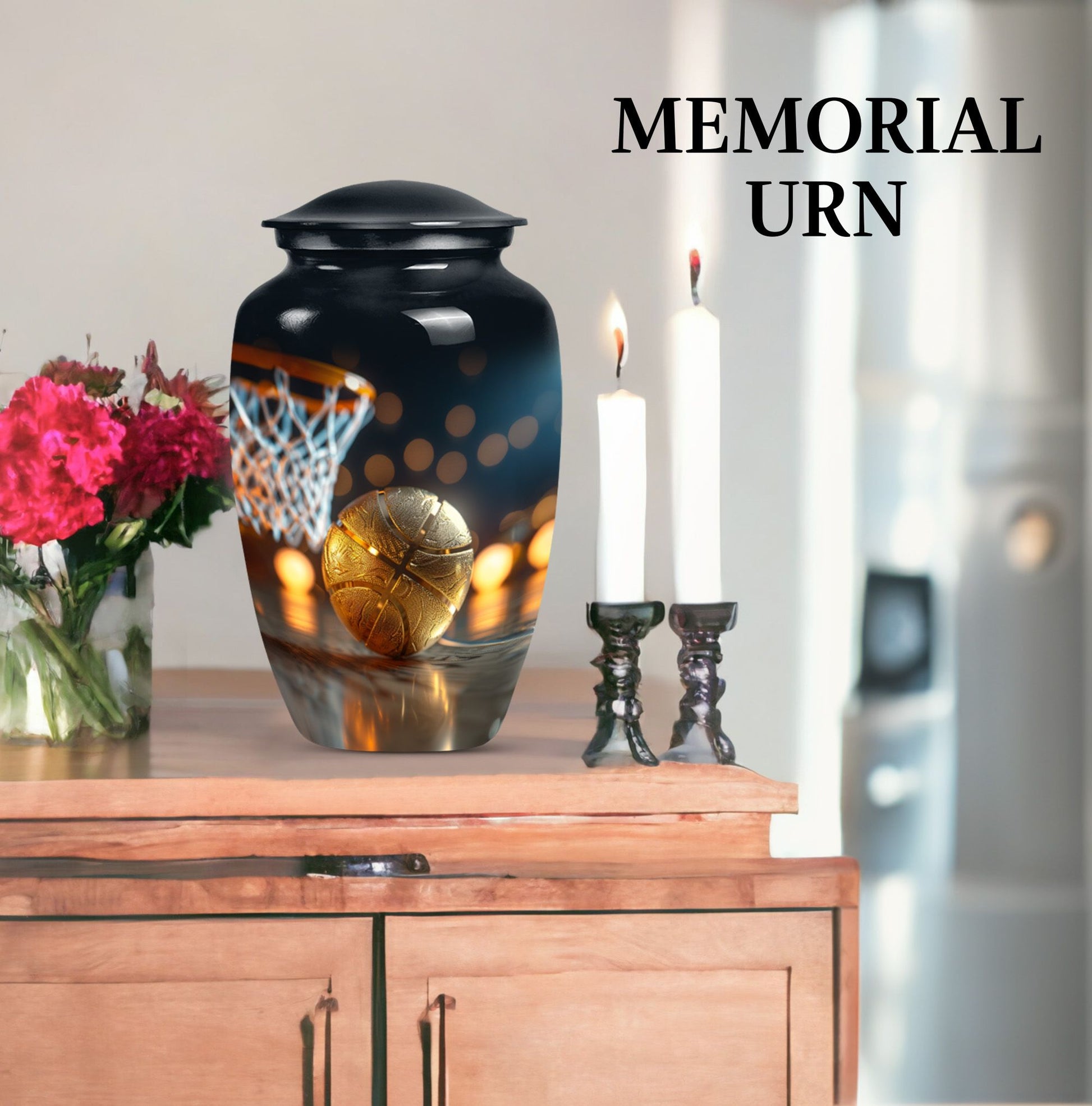 classic basketball urn, memorial burial funeral cremation