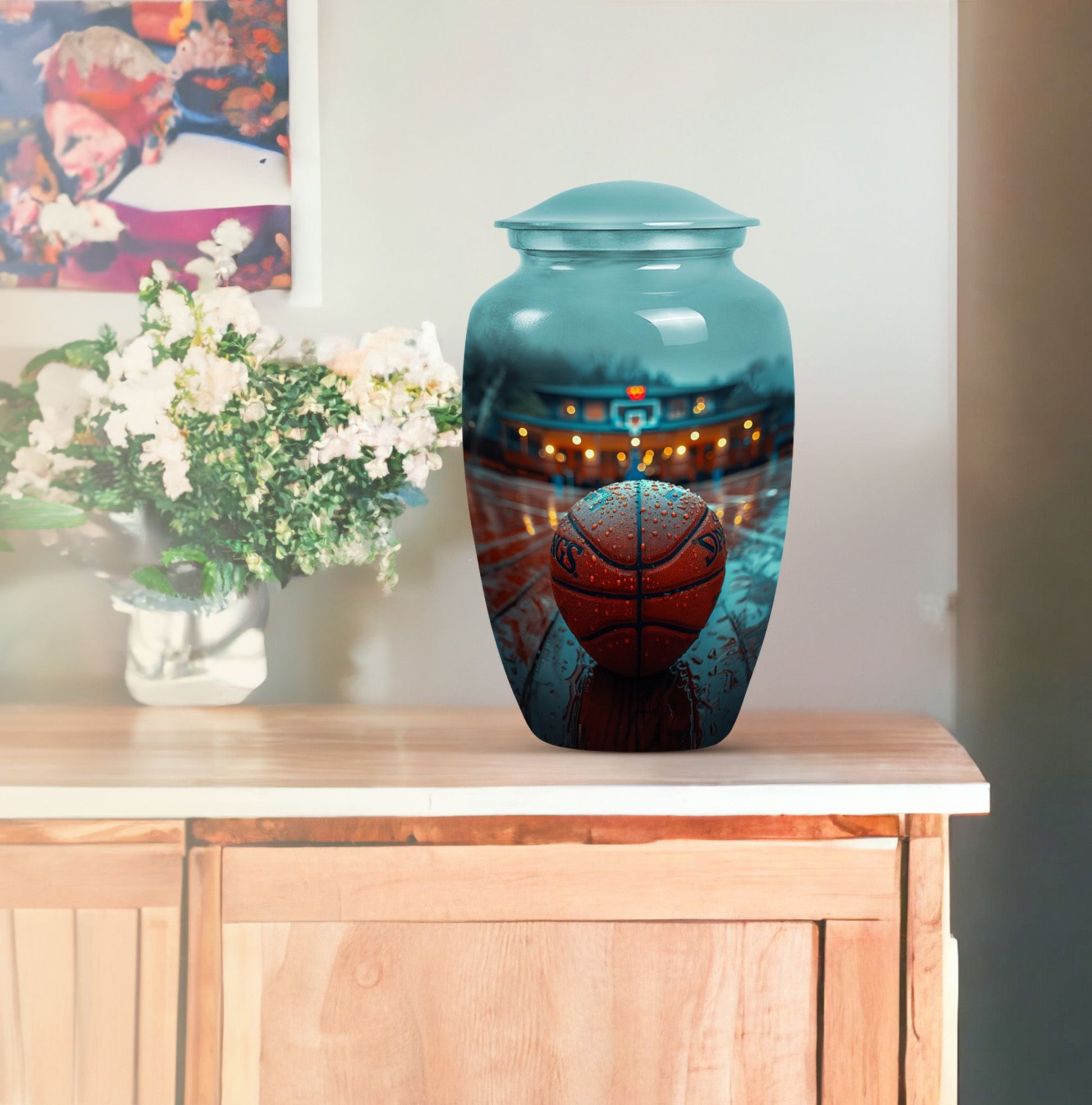 Classic 10-inch basketball-themed urn 