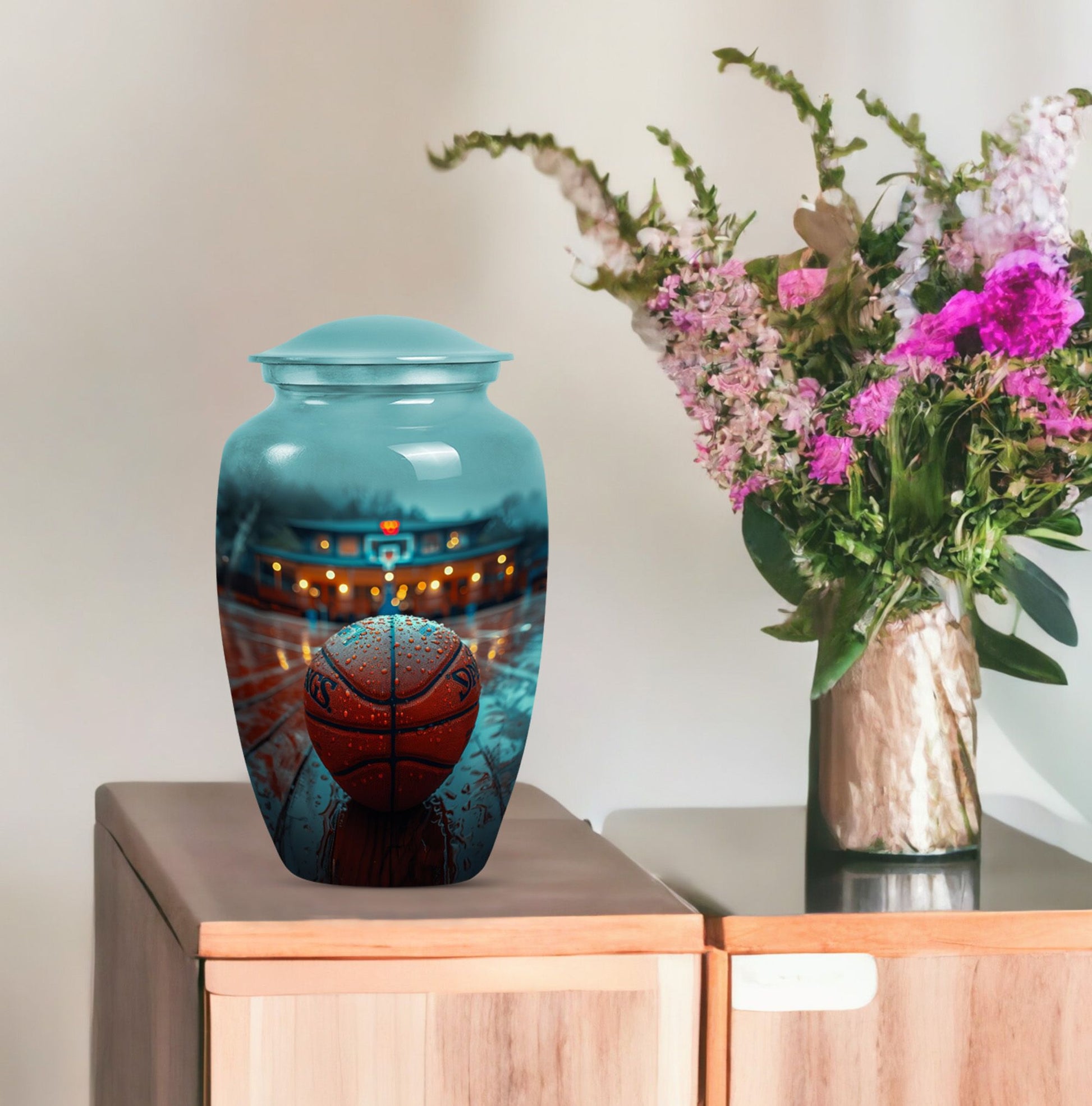 Classic 10-inch basketball-themed urn 