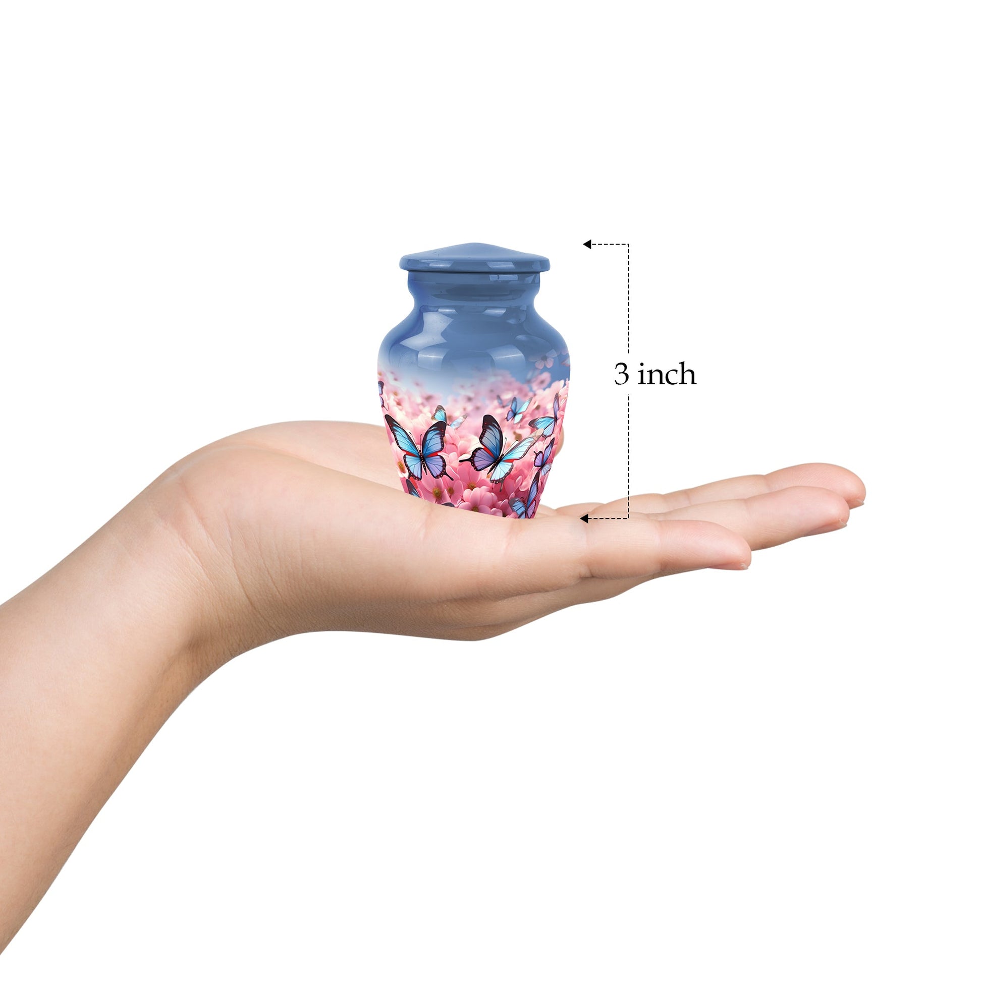 Pink Butterfly On Meadow Urns For Human Ashes Size 3 inch