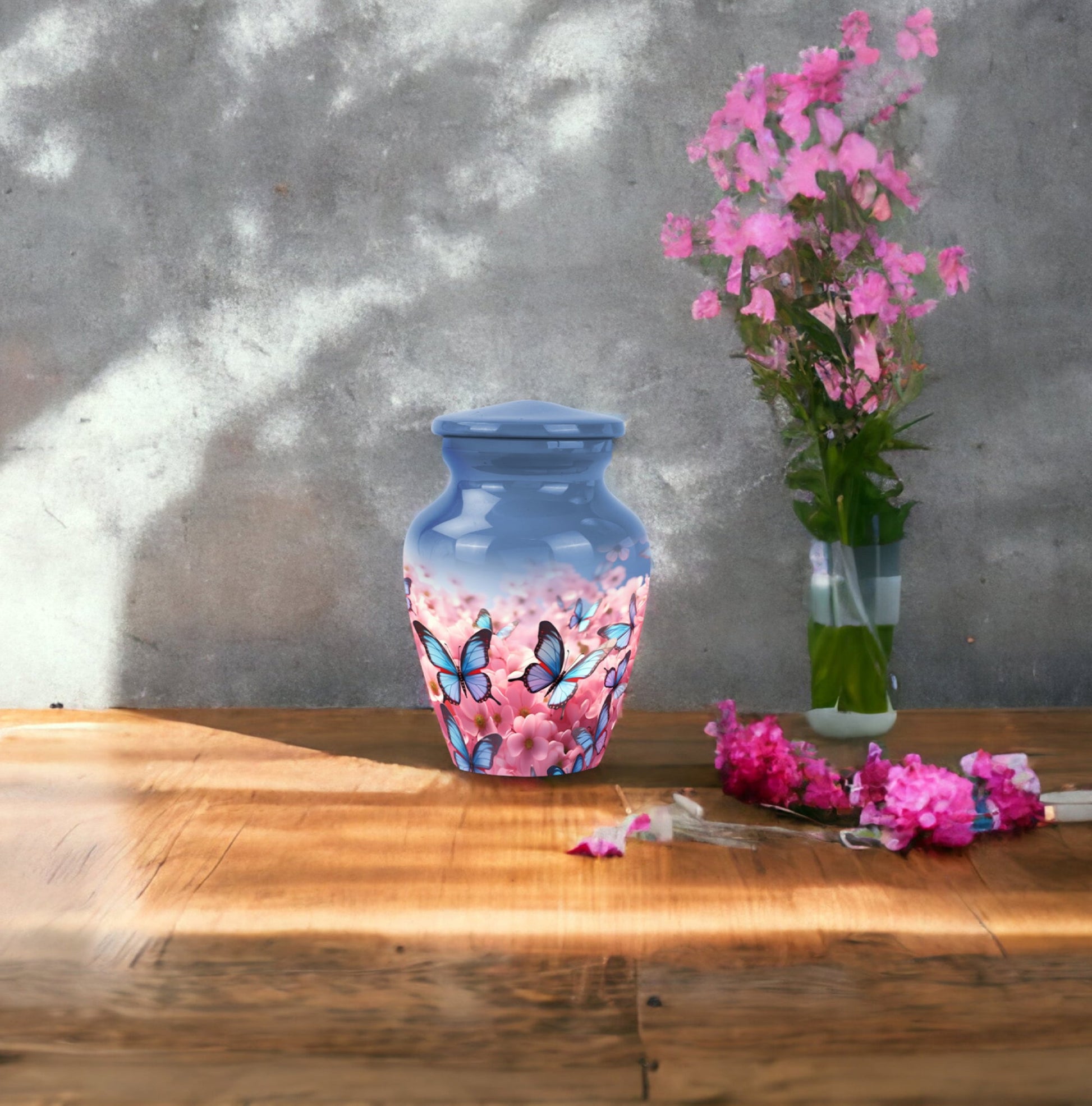 Pink Butterfly On Meadow Urns For Human Ashes Size 3 inch