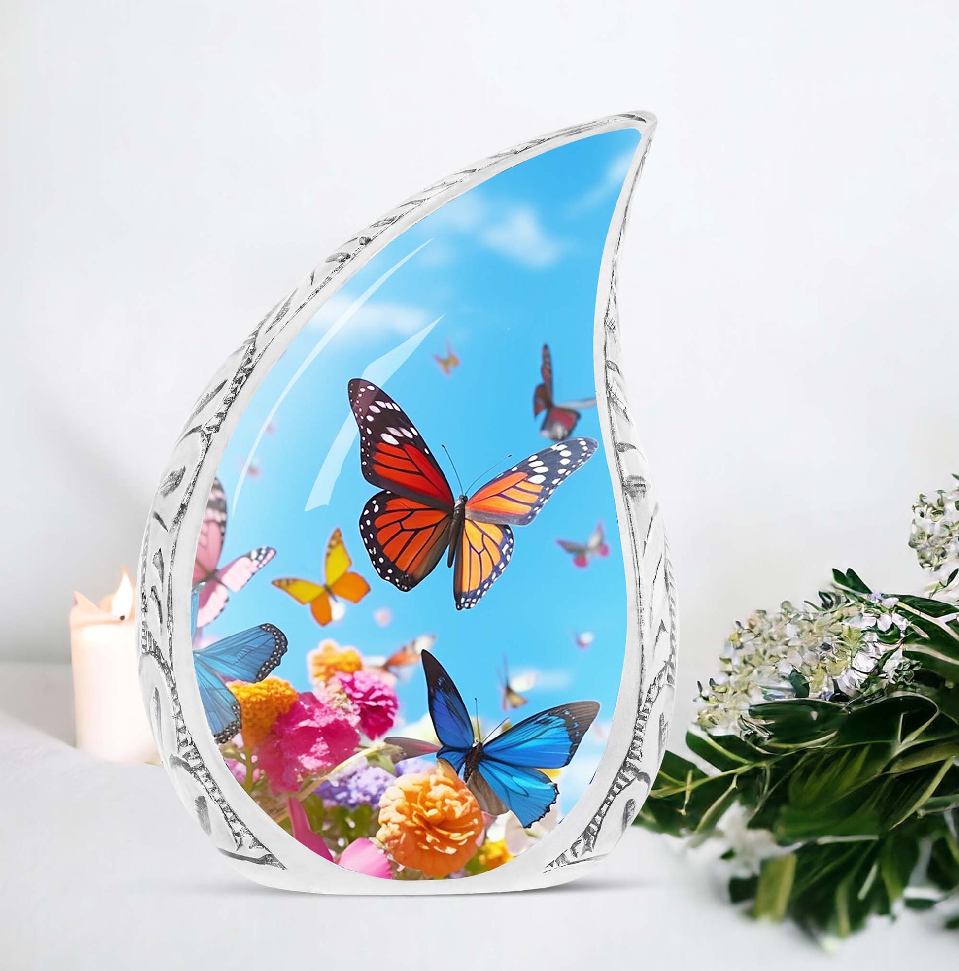 Colorful Butterflies Urn for Adult Ashes, ideal Cremation Urn for Dad's Human Remains