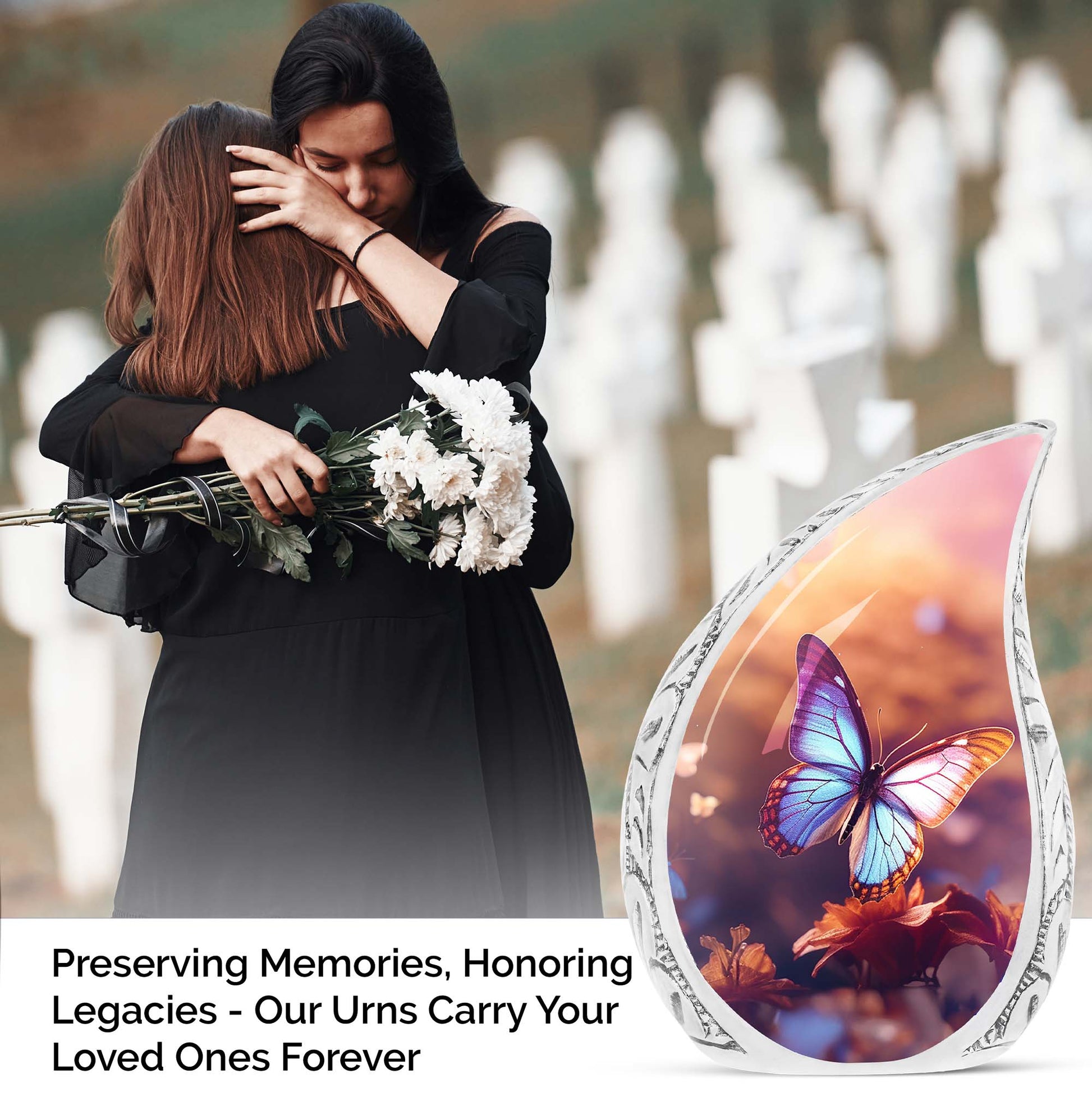 Large blue Butterfliesurn cremation urn crafted for preserving female ashes, ideal as women's urn or urn for mom ashes