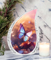 Large blue Butterfliesurn cremation urn crafted for preserving female ashes, ideal as women's urn or urn for mom ashes