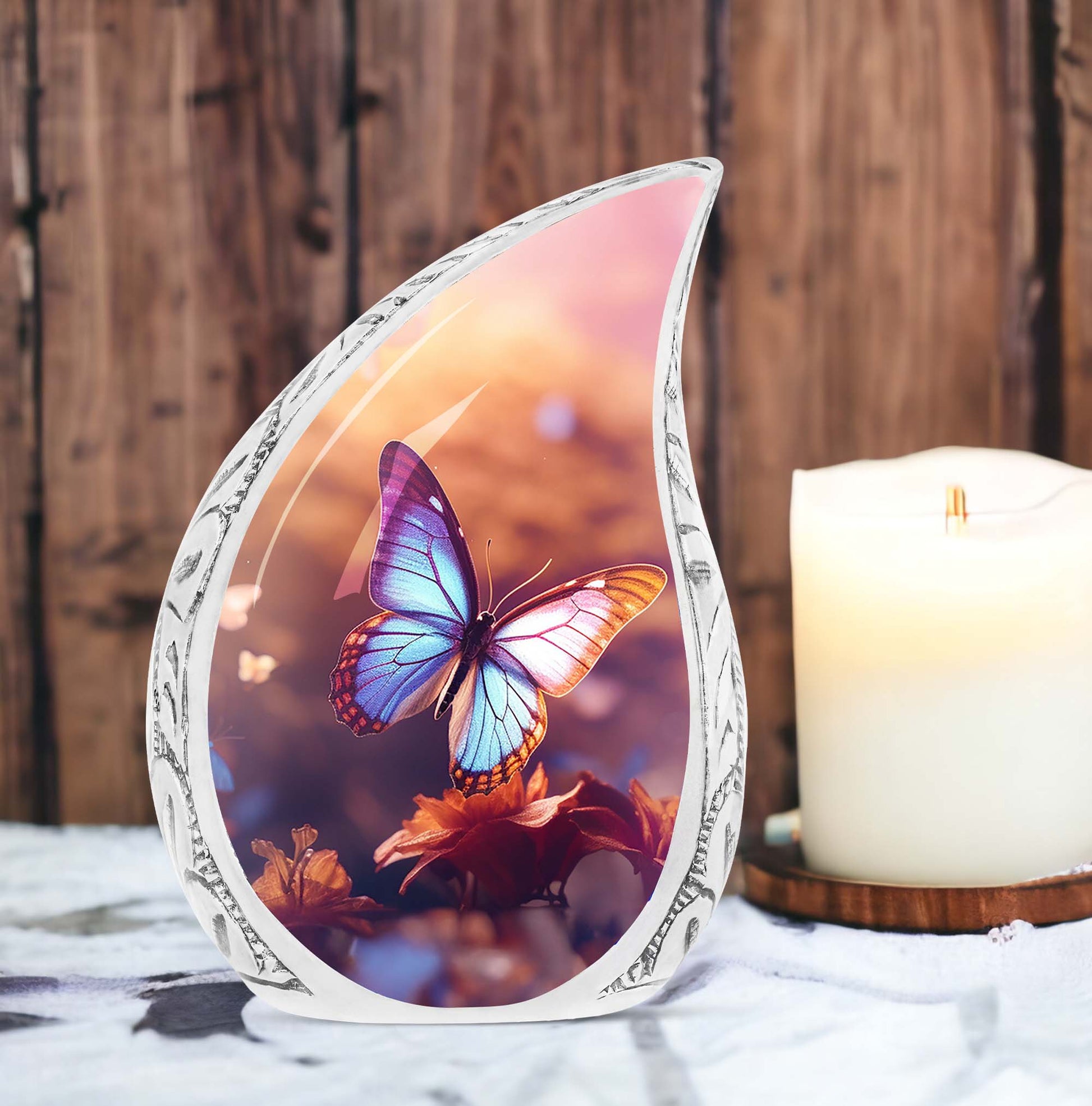 Large blue Butterfliesurn cremation urn crafted for preserving female ashes, ideal as women's urn or urn for mom ashes