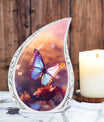 Large blue Butterfliesurn cremation urn crafted for preserving female ashes, ideal as women's urn or urn for mom ashes