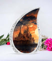 Elegant evening castle design cremation burial urn for adult ashes, appropriate memorial for men