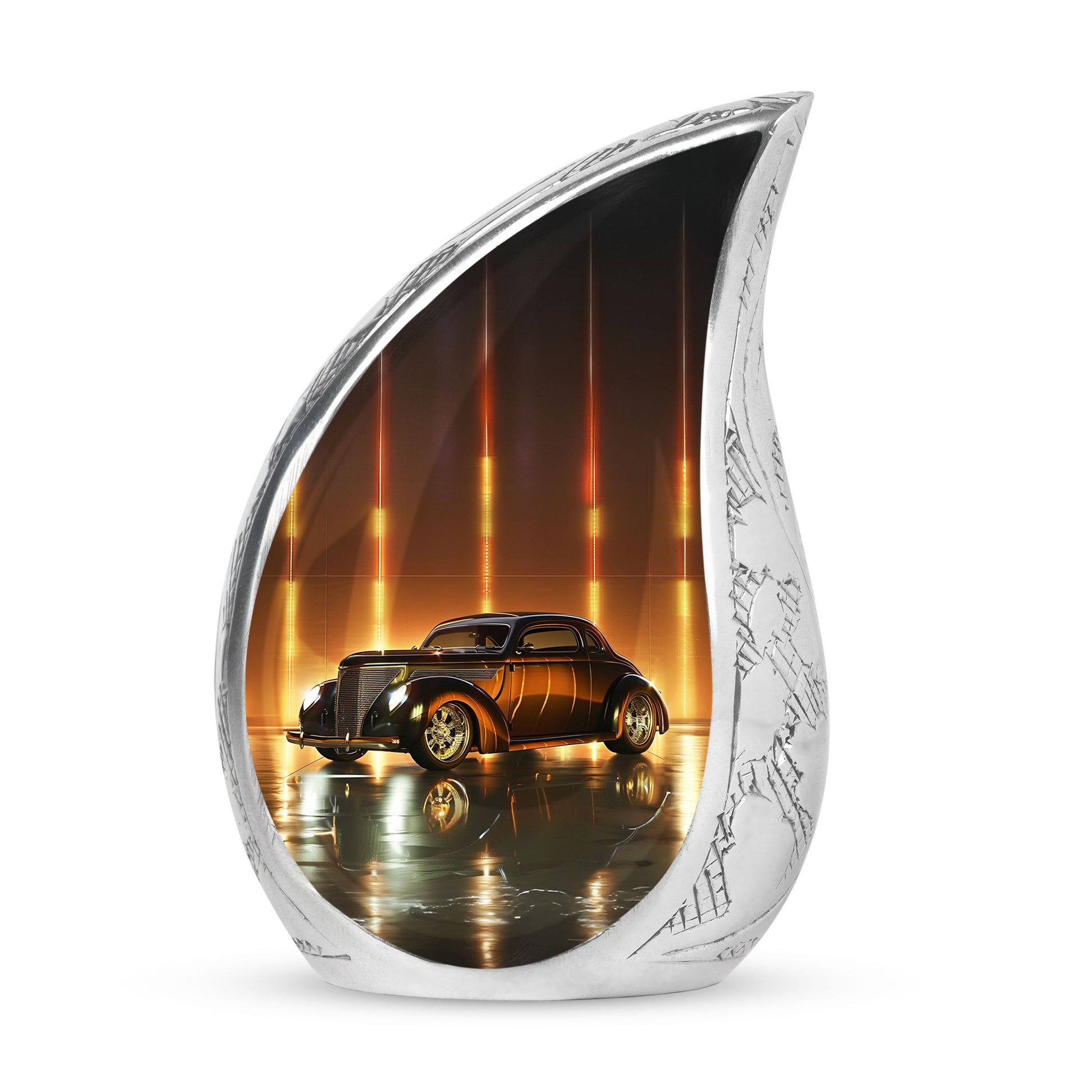 Classic car shaped urn for ashes for women, symbolizing an adult cremation urn and a miniature memorial urn