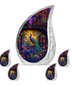 Peacock Theme Large Urn With 4 Keepsake Urn