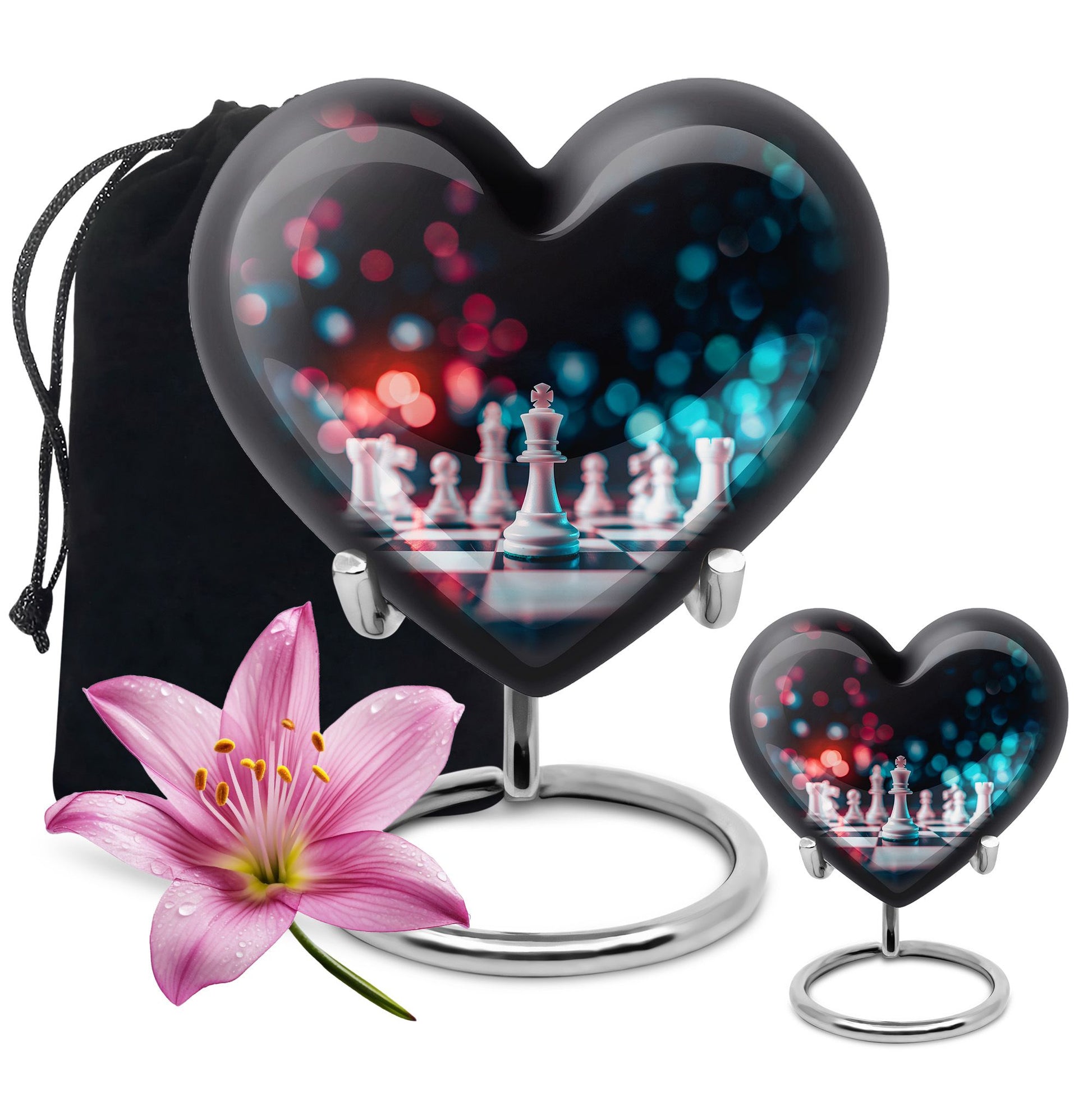 Chess-themed Heart Urn for female