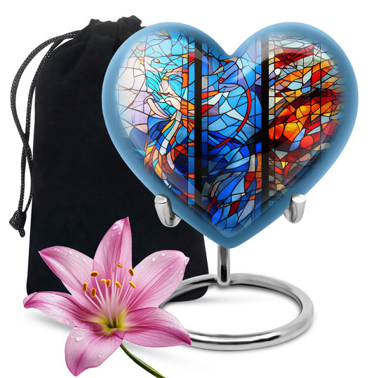 heart-shaped stained glass urn for adult ashes