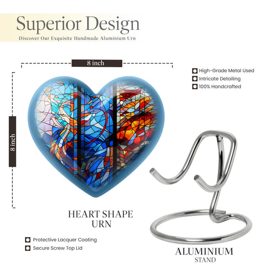 heart-shaped stained glass urn for adult ashes