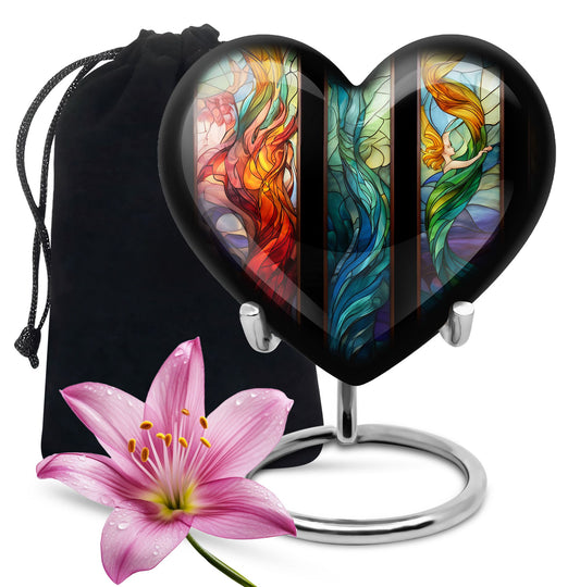 stained glass heart-shaped urn for men's cremation ashes.