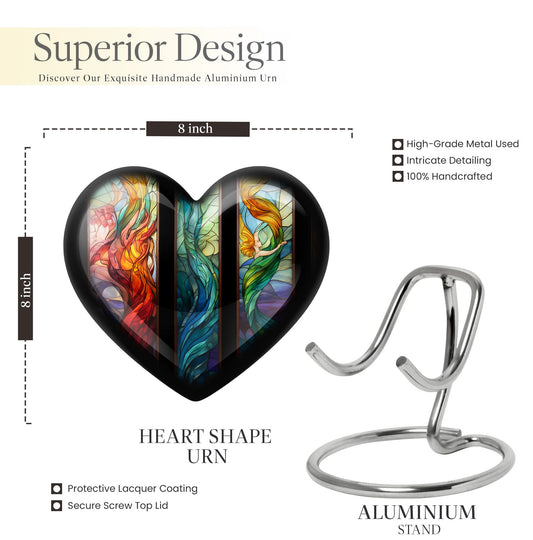 stained glass heart-shaped urn for men's cremation ashes.