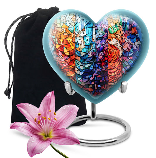 heart shaped stained glass urn for woman's cremation