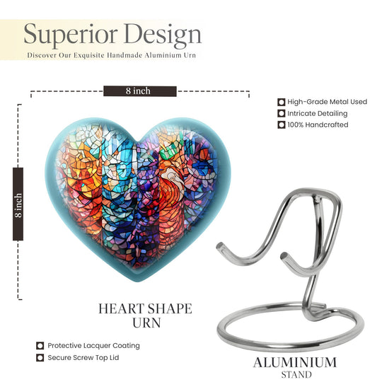 heart shaped stained glass urn for woman's cremation