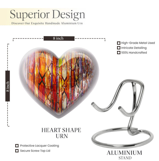 heart-shaped stained glass urn for adult male ashes.