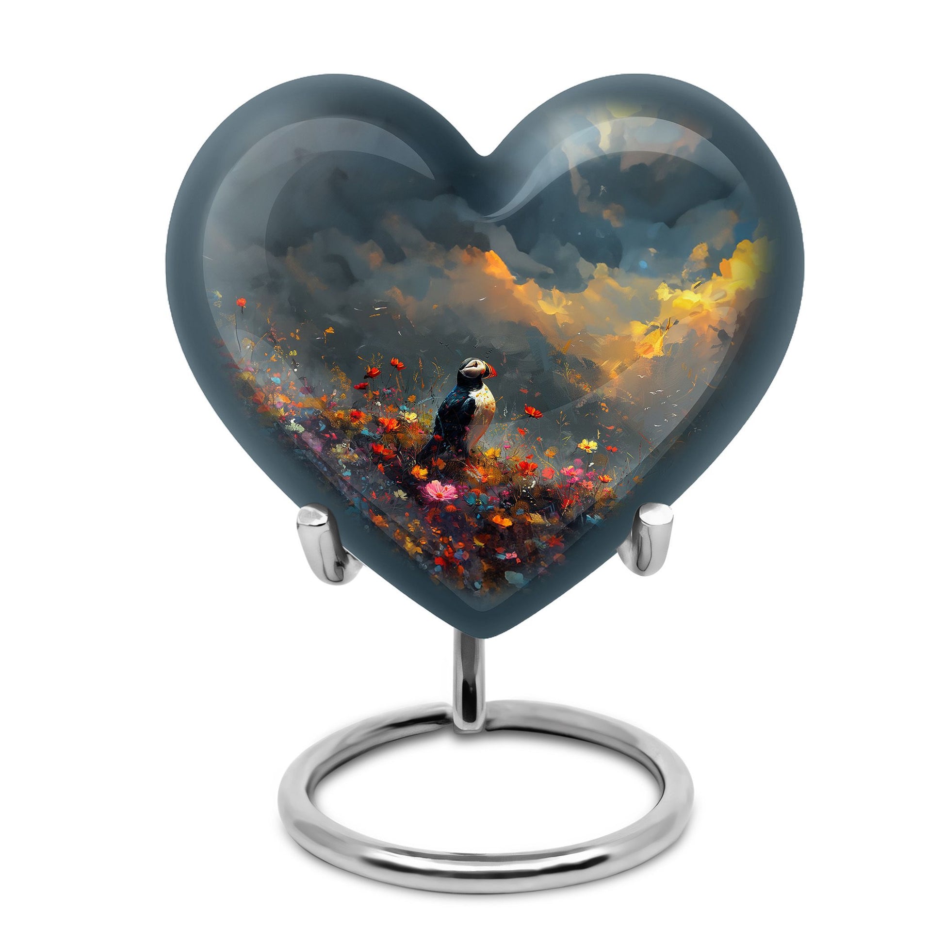 Puffin Bird themed heart cremation urn