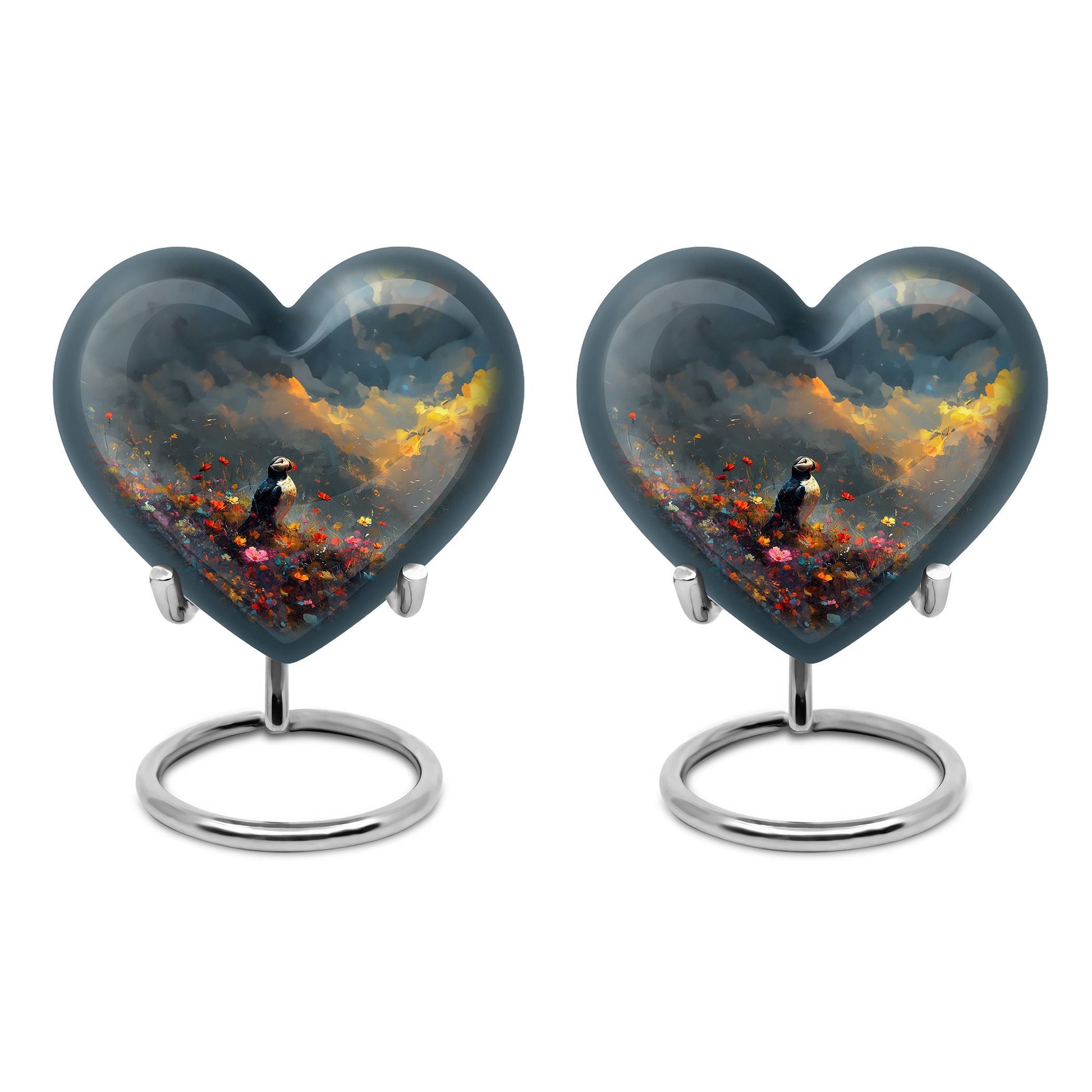 Puffin Bird themed heart cremation urn