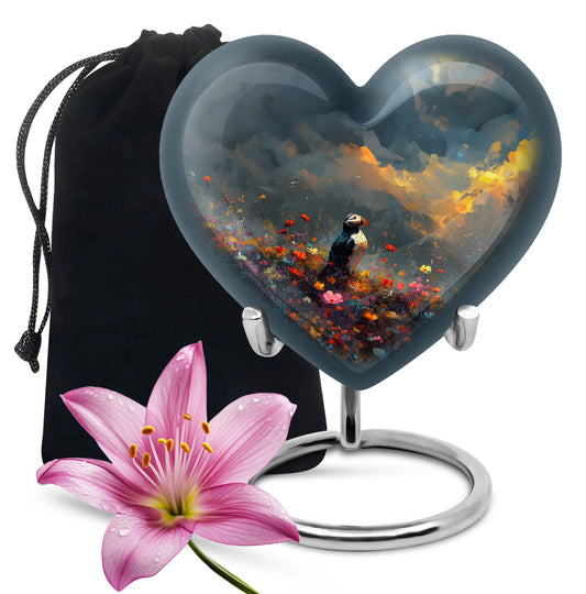 Puffin Bird themed heart cremation urn