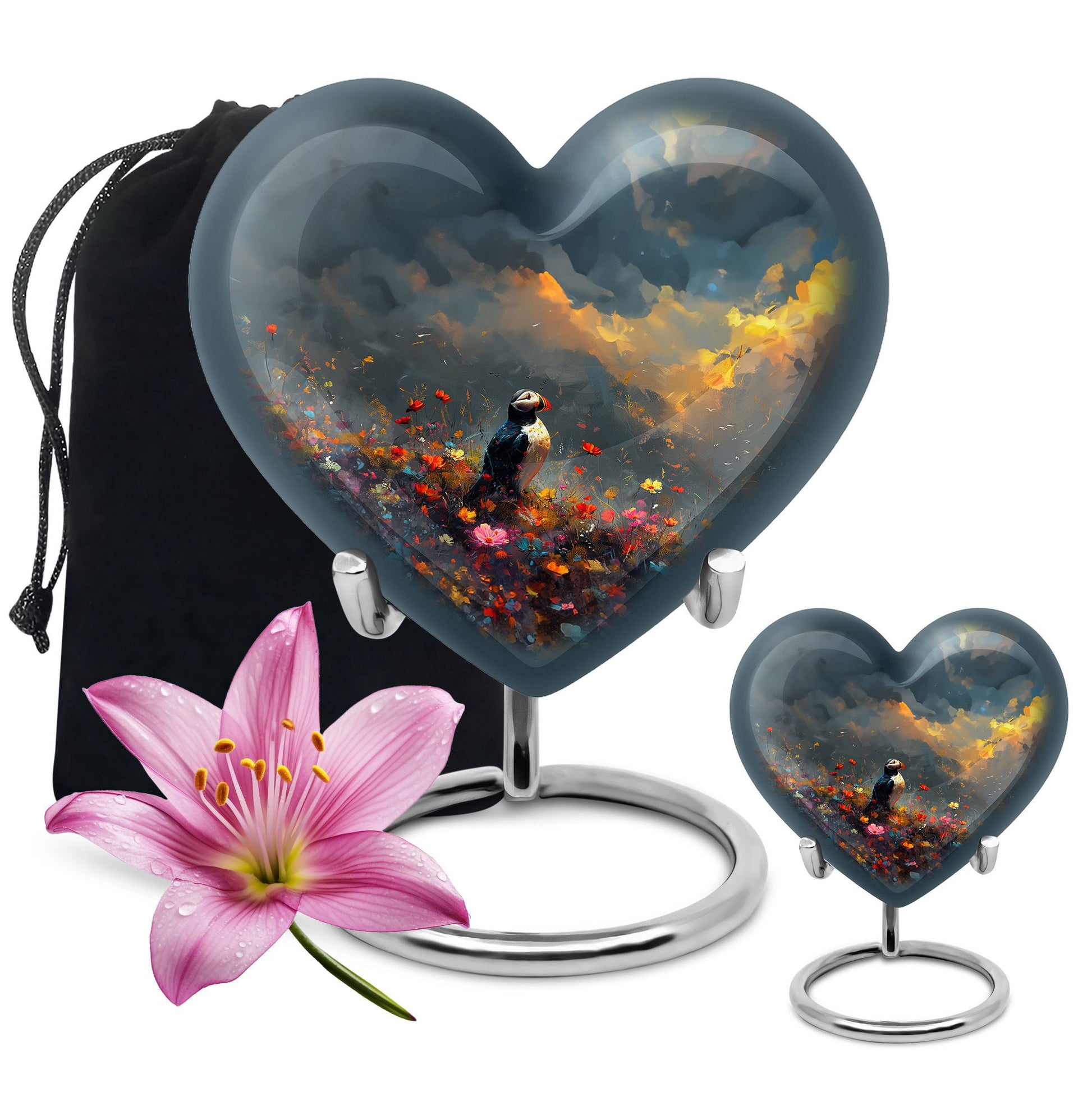 Puffin Bird themed heart cremation urn