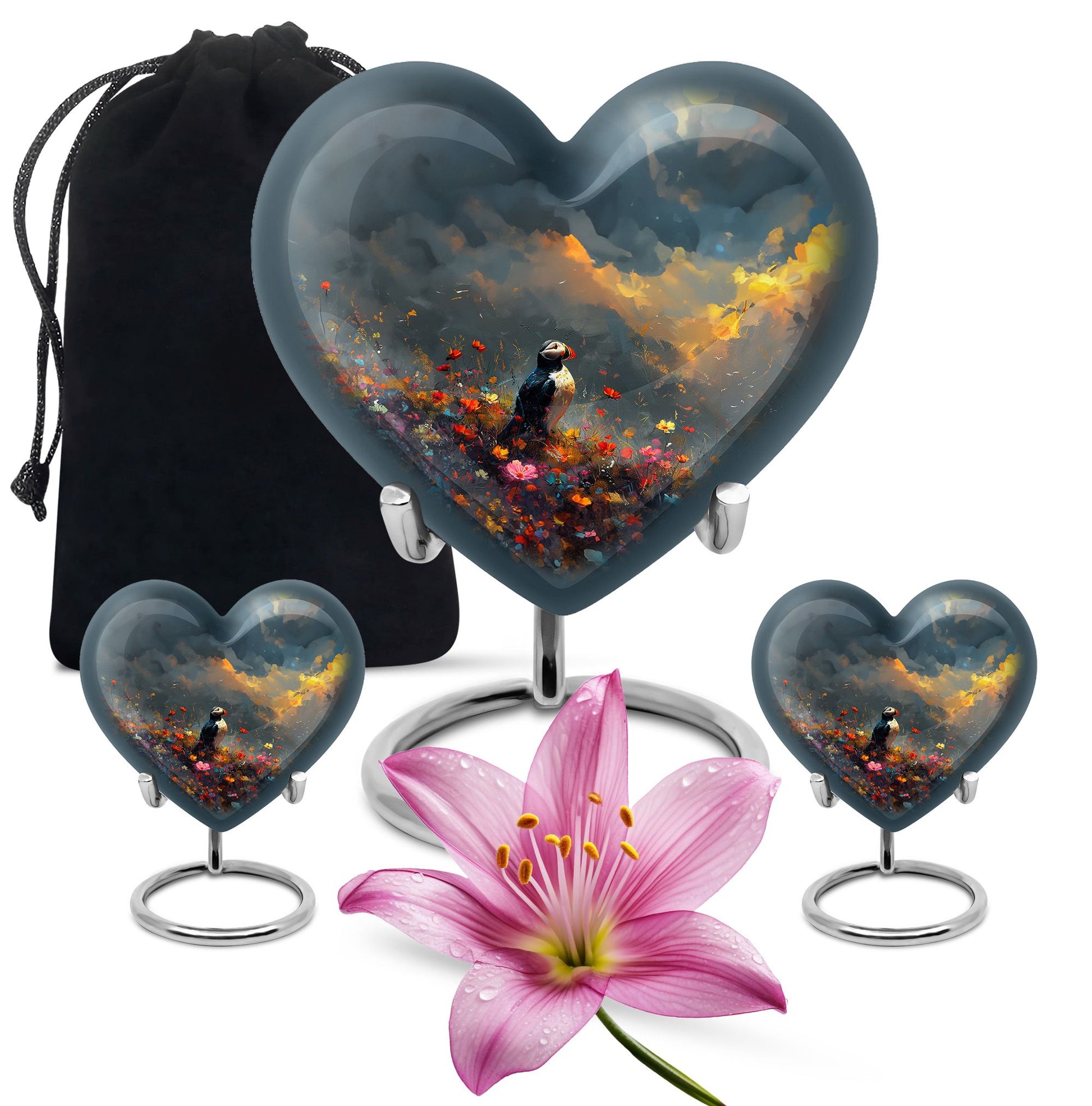 Puffin Bird themed heart cremation urn