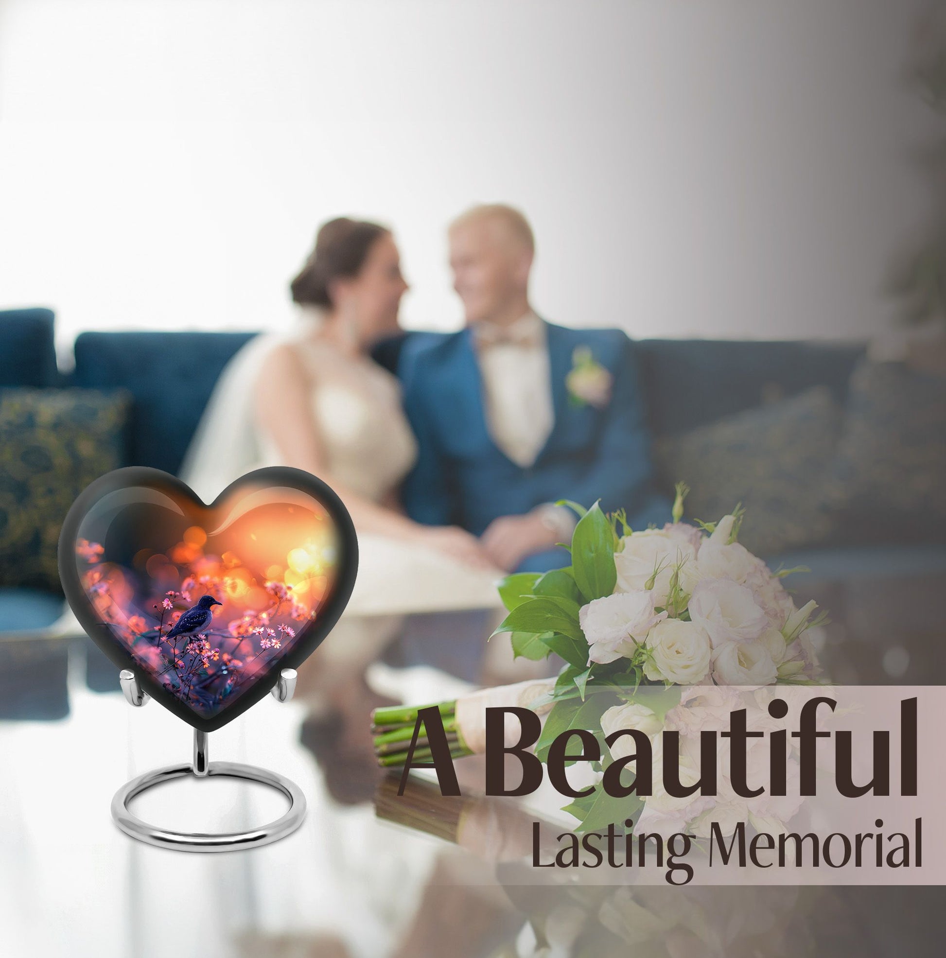 Puffin Bird themed Heart Urn for burial ashes