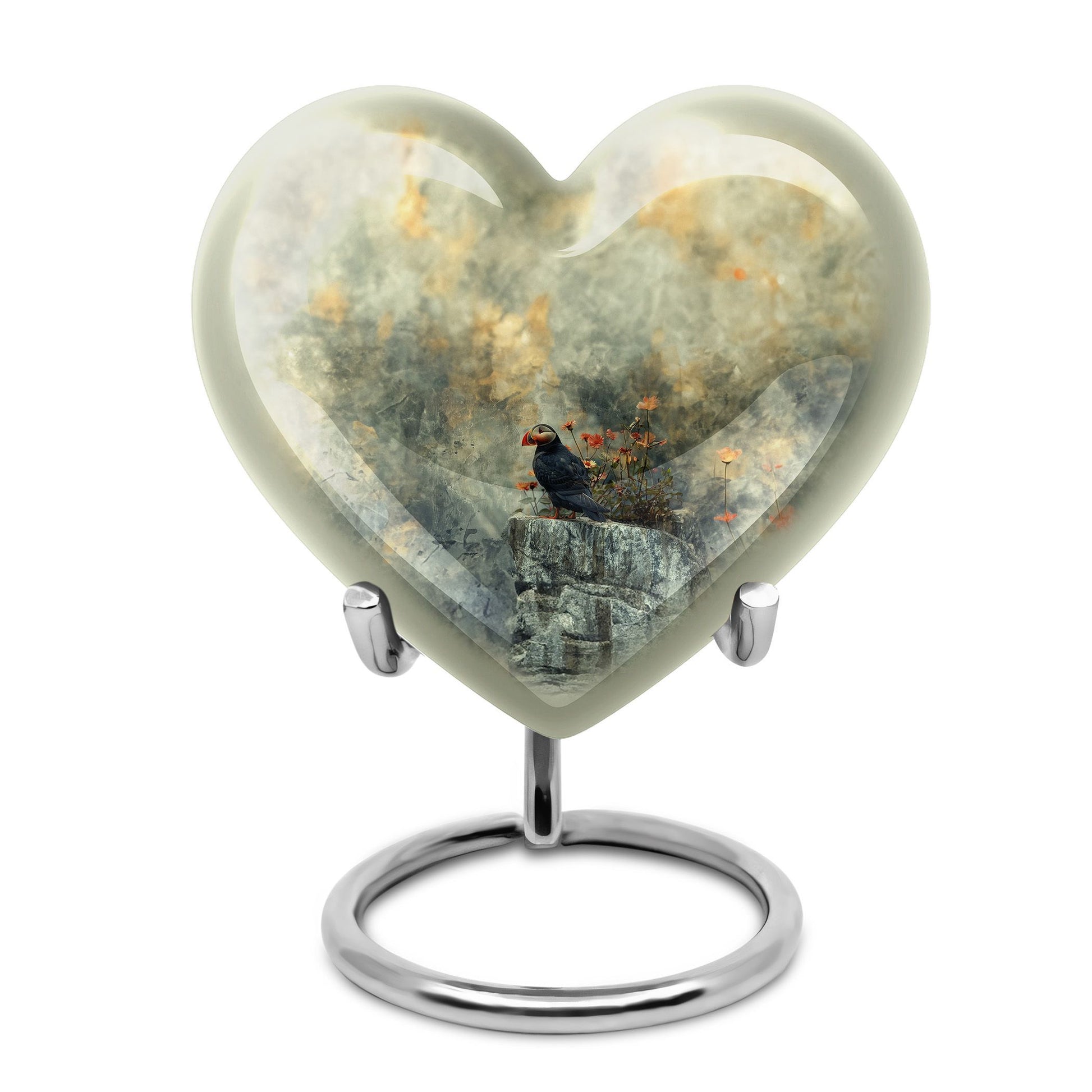 Puffin Bird Heart Design Cremation Urn for Human Ashes