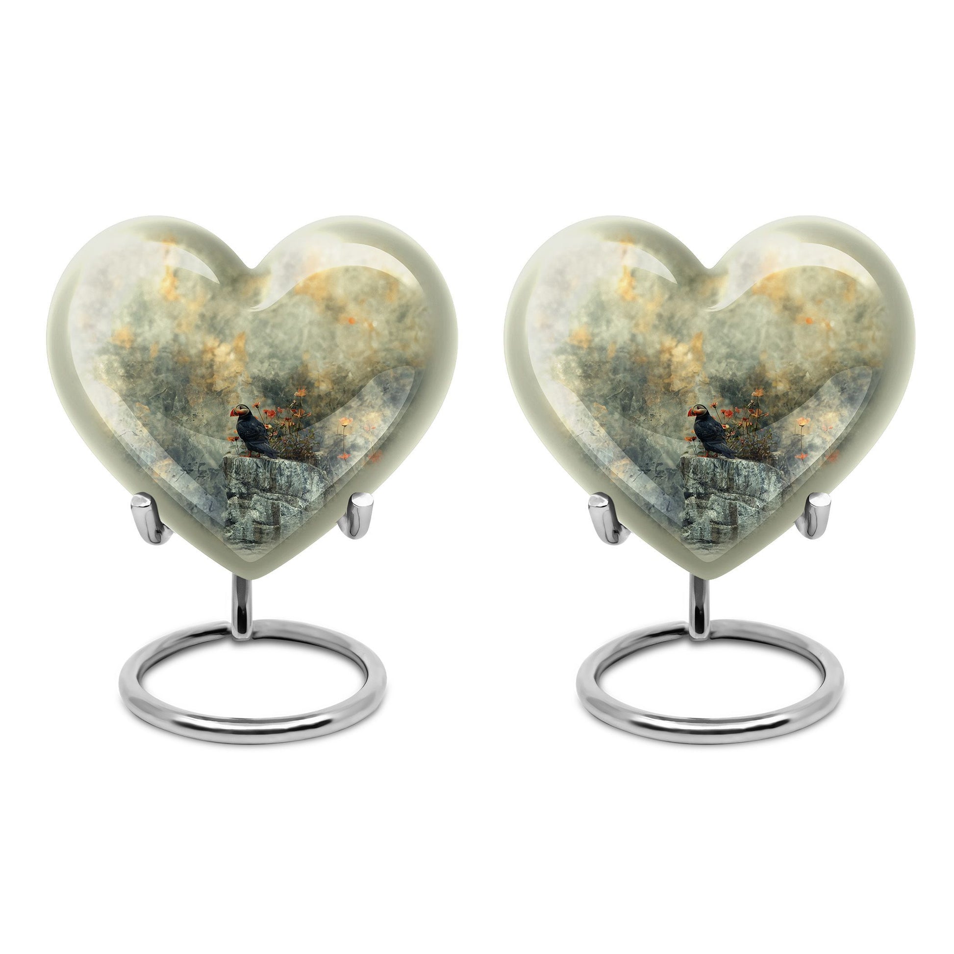 Puffin Bird Heart Design Cremation Urn for Human Ashes